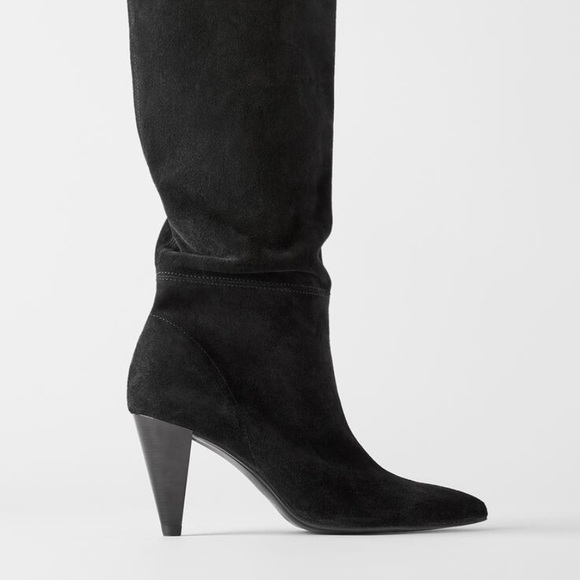 ZARA SPLIT SUEDE CONE HEEL BOOTS - Picture 2 of 8